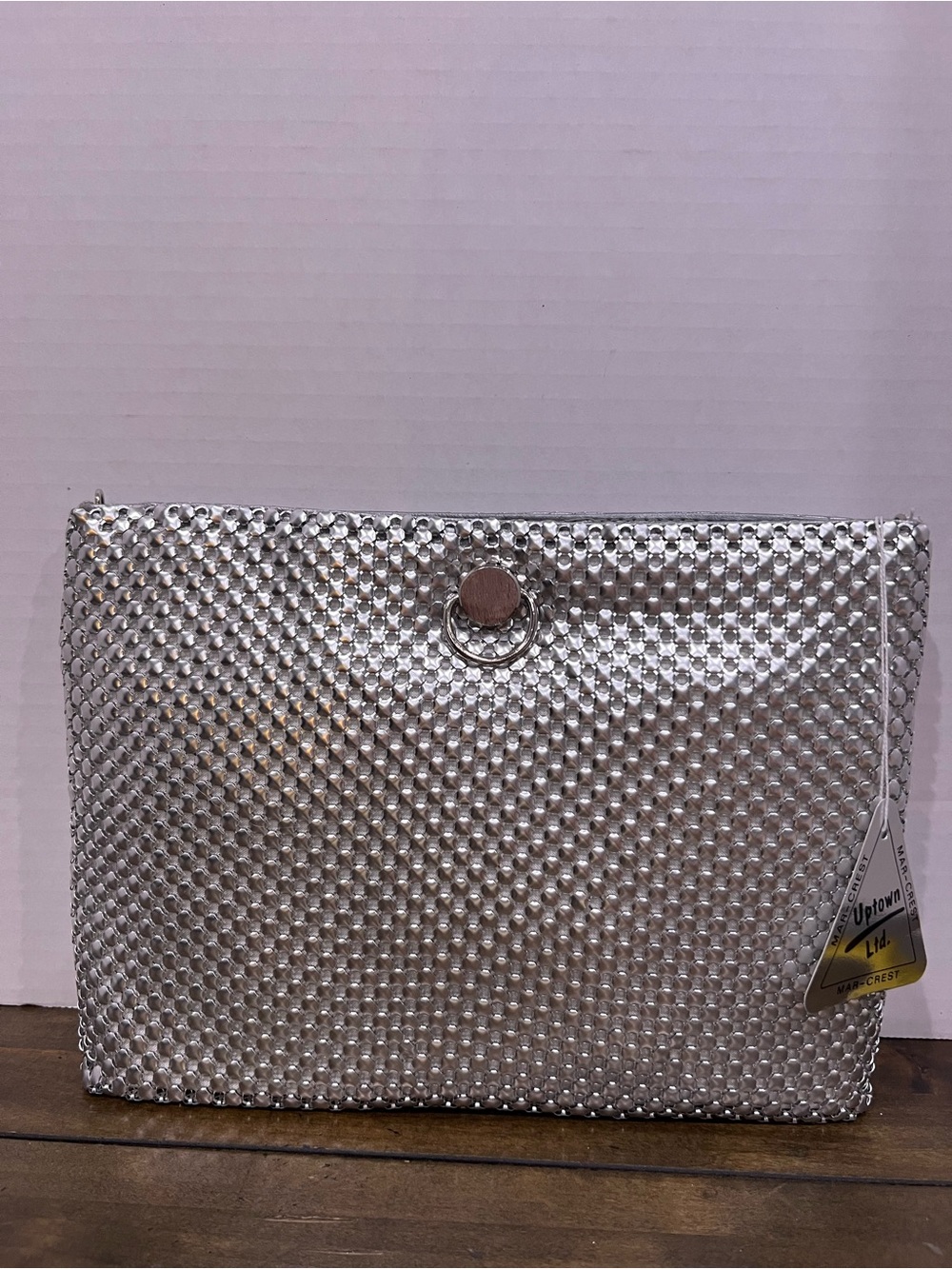 Vintage 1980s Mar-Crest Uptown Ltd Silver Metal Mesh Clutch Shoulder Bag NWT